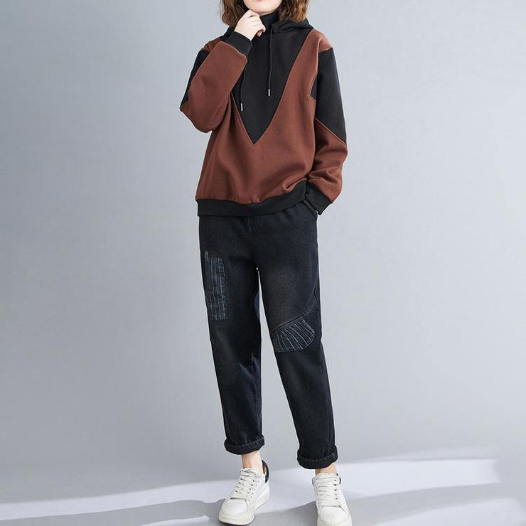 Style hooded patchwork clothes For Women Photography chocolate shirt - SooLinen