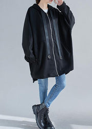 Style hooded zippered Plus Size coats women blouses black oversized outwears - SooLinen
