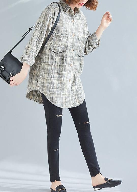 Style khaki plaid tunic pattern baggy spring tops - SooLinen