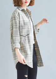 Style khaki plaid tunic pattern baggy spring tops - SooLinen