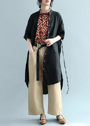 Style lapel Button Down cotton top silhouette Casual Neckline black Dresses blouse Summer