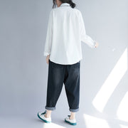 Style Reverskragen Baumwoll-Tunika-Oberteil Fashion Fabrics weiße Drucke Tunika-Blusen Frühling