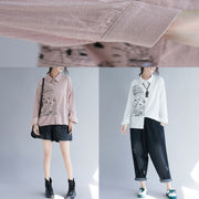Style Reverskragen Baumwoll-Tunika-Oberteil Fashion Fabrics weiße Drucke Tunika-Blusen Frühling