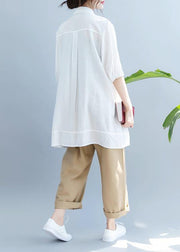 Style lapel half sleeve shirts women Outfits white blouse - SooLinen