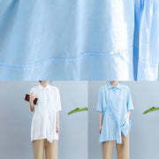Style lapel half sleeve shirts women Outfits white blouse - SooLinen