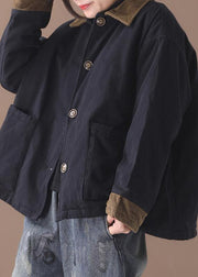 Style lapel patchwork Fashion coat black Plus Size Clothing coat - SooLinen