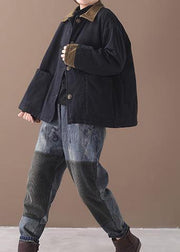 Style lapel patchwork Fashion coat black Plus Size Clothing coat - SooLinen