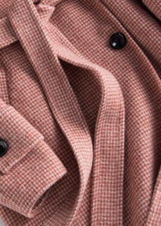 Style lapel tie waist fine maxi coat red plaid tunic outwear - SooLinen