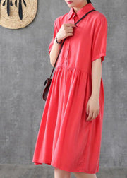 Style lapel Cinched Tunic Sewing red Dress - SooLinen