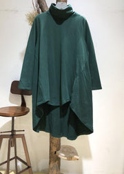 Style low high design cotton clothes For Women Fabrics khaki high neck shirt fall - SooLinen