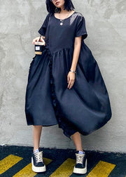Style o neck Ruffles patchwork outfit pattern black Kaftan Dresses - SooLinen