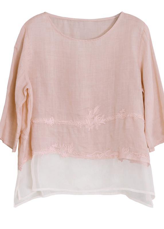 Style o neck asymmetric clothes Tunic Tops pink blouses - SooLinen
