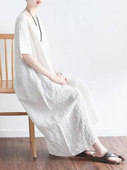 Style o neck asymmetric cotton clothes Shirts white Plus Size Dress summer - SooLinen