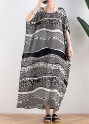 Style o neck asymmetric summer clothes Women black white striped Art Dresses - SooLinen