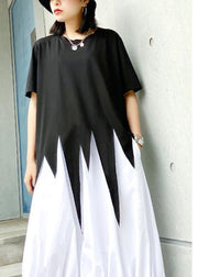 Style o neck asymmetric summer tunics for women Work Outfits black top - SooLinen