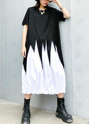 Style o neck asymmetric summer tunics for women Work Outfits black top - SooLinen