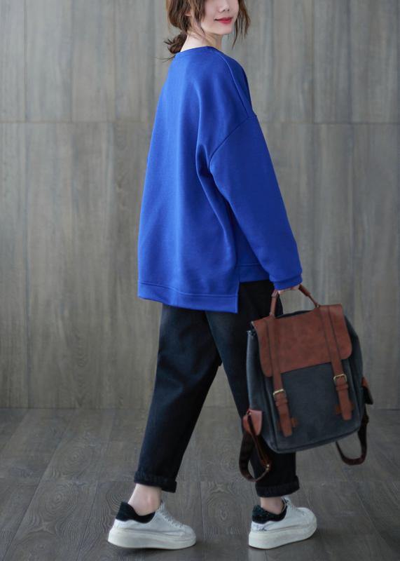 Style o neck asymmetric top Tunic Tops blue shirt - SooLinen