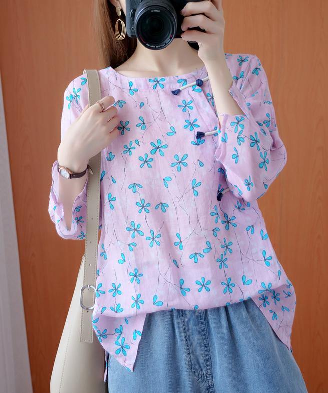 Style o neck baggy Tunic Outfits blue print blouses - SooLinen