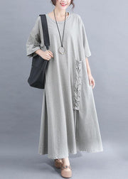 Style o neck cotton clothes Outfits gray half sleeve Dresses summer - SooLinen