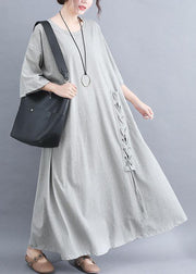 Style o neck cotton clothes Outfits gray half sleeve Dresses summer - SooLinen