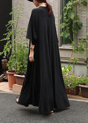 Style o neck exra large hem cotton dresses Runway black A Line Dress - SooLinen