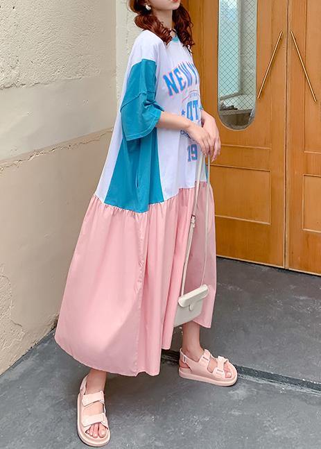 Style o neck patchwork clothes design pink Letter Robe Dresses - SooLinen