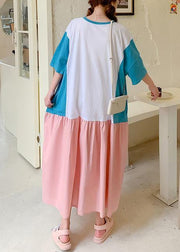 Style o neck patchwork clothes design pink Letter Robe Dresses - SooLinen