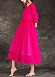 Stil O-Ausschnitt Patchwork Baumwolle Lange Boutique-Hemden rosa Übergröße Kleidung Kleider Sommer