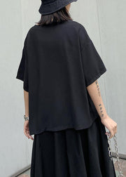 Style o neck patchwork cotton summer tunic pattern black shirts - SooLinen