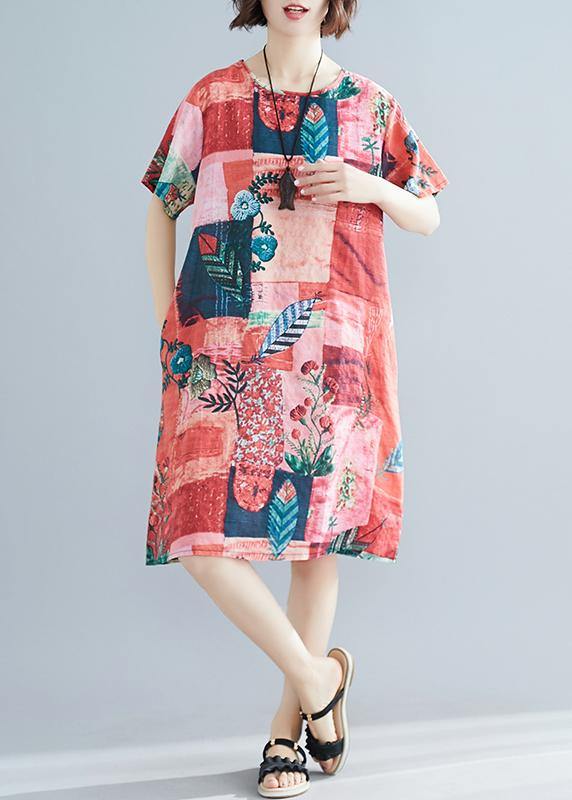 Style o neck short sleeve cotton quilting clothes Catwalk floral Dresses summer - SooLinen