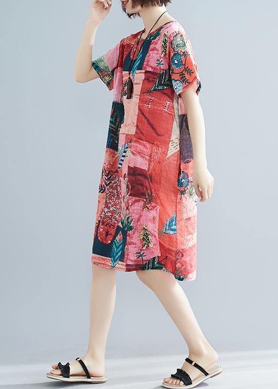 Style o neck short sleeve cotton quilting clothes Catwalk floral Dresses summer - SooLinen