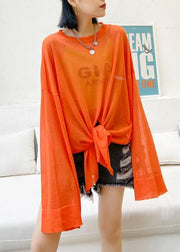 Style o neck summer pattern orange Sun protection clothing - SooLinen