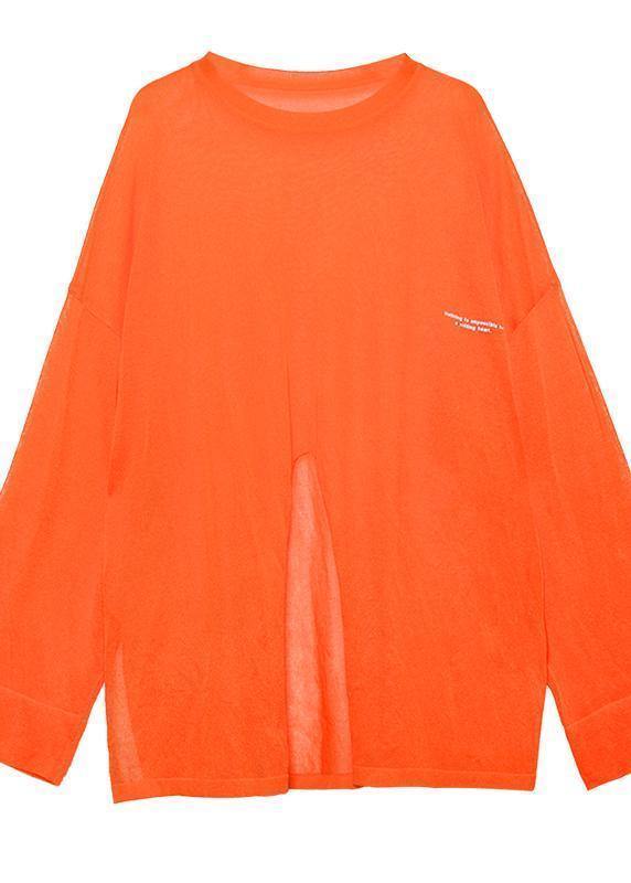 Style o neck summer pattern orange Sun protection clothing - SooLinen