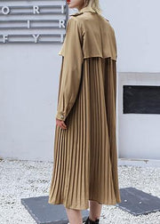 Style patchwork Fine pleated tunics for women khaki cotton coat - SooLinen