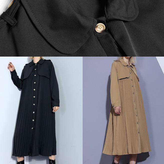 Style patchwork Fine pleated tunics for women khaki cotton coat - SooLinen