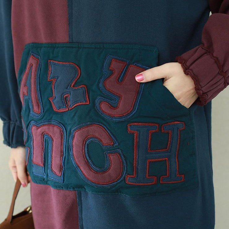 Style patchwork cotton tops women Plus Size Sleeve blue burgundy daily tops