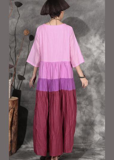 Style patchwork linen clothes For Women linen pink Dresses summer - SooLinen