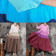 Style patchwork linen clothes For Women linen pink Dresses summer - SooLinen
