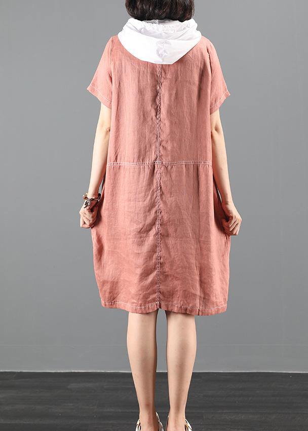 Style pink Letter tunic dresshooded patchwork Dresses - SooLinen