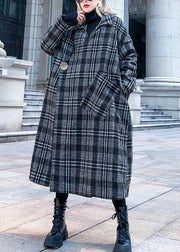Style plaid Plus Size clothes Neckline Square Collar pockets fall women coats - SooLinen