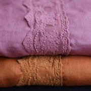 Style purple tunic top o neck patchwork lace Midi fall top - SooLinen