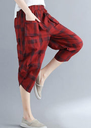 Style red Plaid cotton Wardrobes Sweets Art harem pants - SooLinen