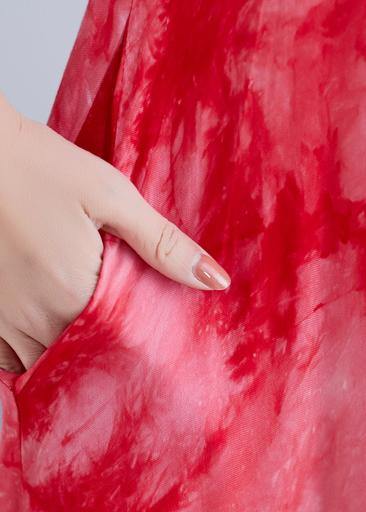 Style red print cotton linen clothes For Women sleeveless pockets long summer Dresses - SooLinen
