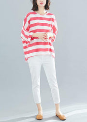 Style red striped chiffon clothes Vintage Wardrobes Batwing Sleeve Love Summer tops - SooLinen