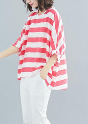 Style red striped chiffon clothes Vintage Wardrobes Batwing Sleeve Love Summer tops - SooLinen