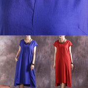 Style short sleeve Cotton Tunics Catwalk red o neck Dress summer - SooLinen
