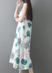 Style sleeveless tunic dress Runway white prints Dresses summer - SooLinen
