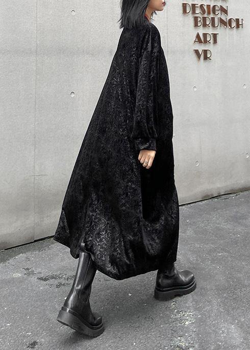 Style stand collar Tunics Runway black print A Line Dresses - SooLinen