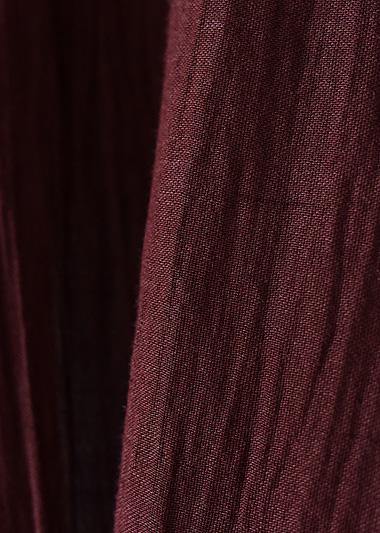 Style v neck asymmetric linen Robes Neckline burgundy Dress fall - SooLinen