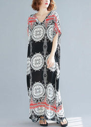 Style v neck pockets cotton summer outfit Neckline floral Maxi Dress - SooLinen